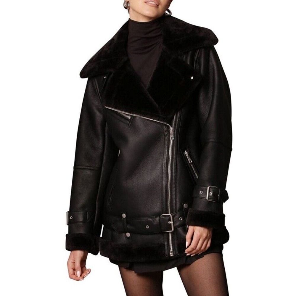 Avec Les Filles Oversized Faux Shearling Biker Jacket sz Medium